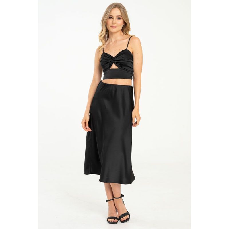 RAGGED - Falda midi satin Negro Ragged