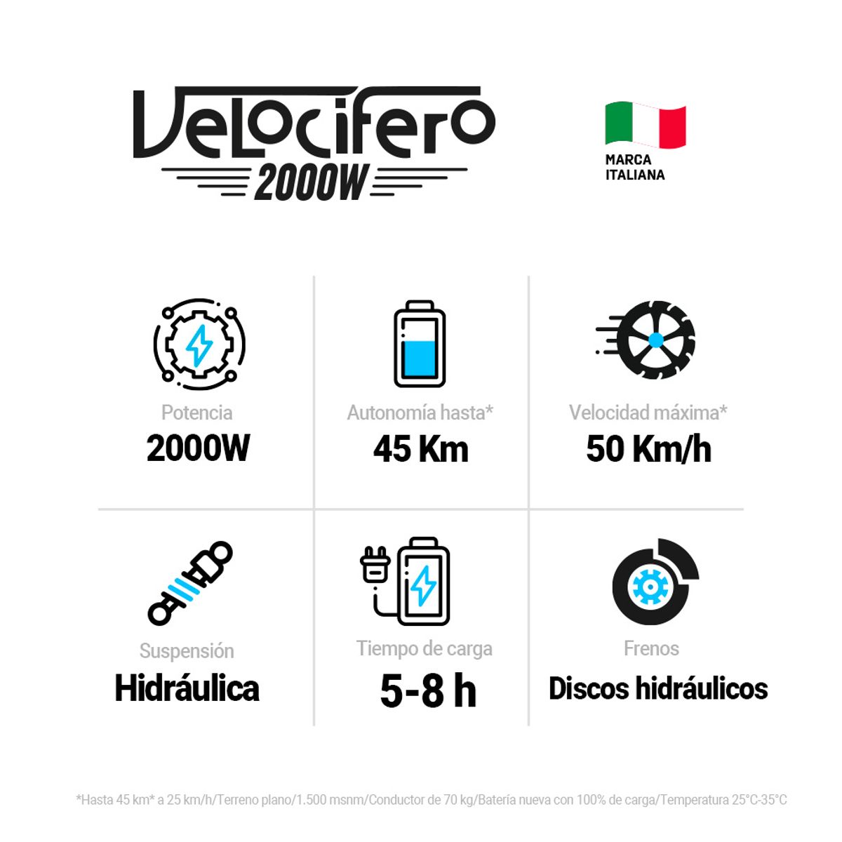 VELOCIFERO - Patineta eléctrica Velocifero 2000w Blanca Auteco