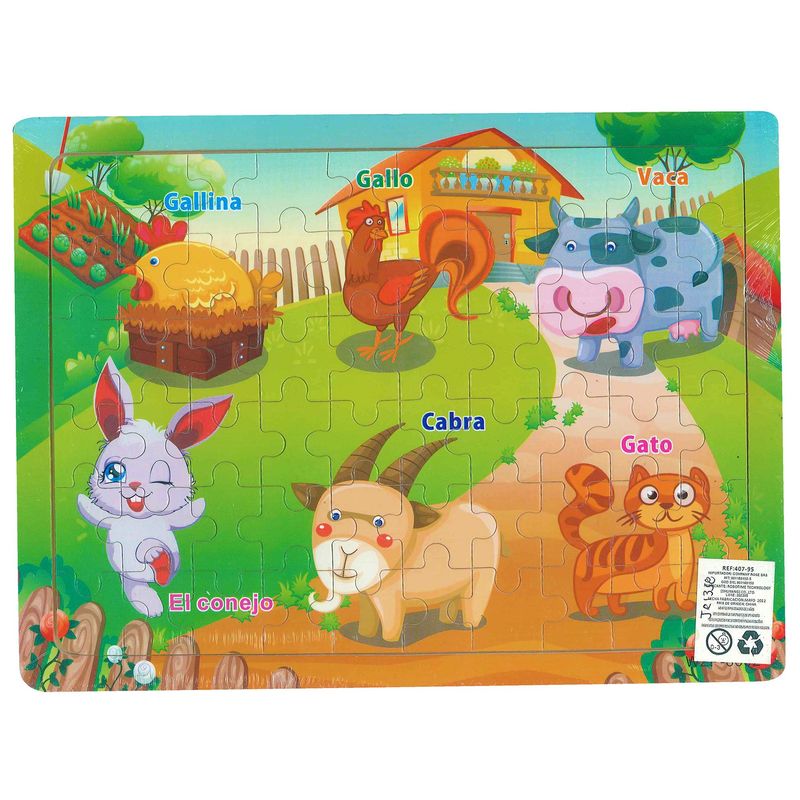 GENERICO - Super Rompecabezas Madera De Animales 60 Piezas Para Niños