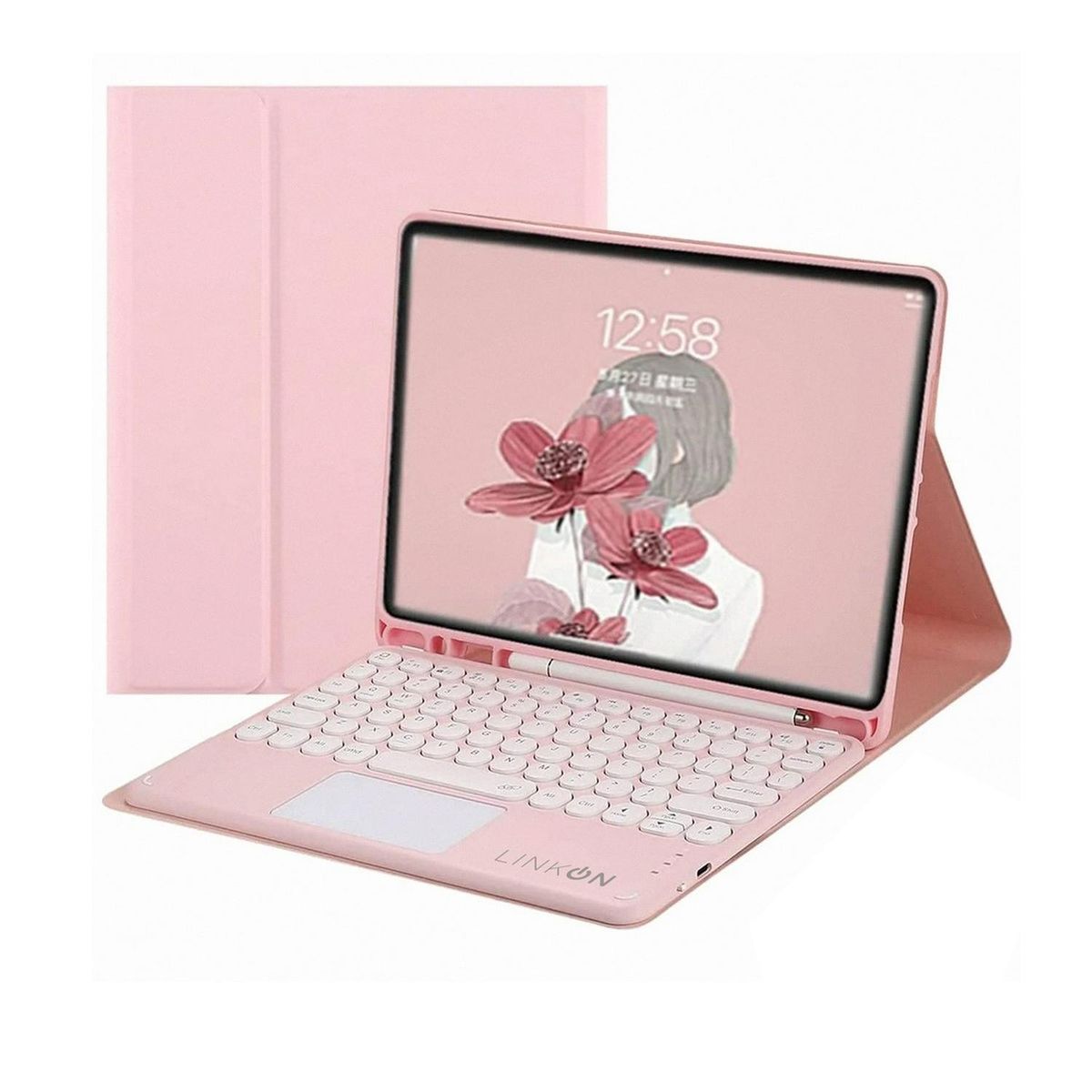 LINKON - Forro Estuche iPad Linkon Smart Case con Teclado Trackpad - Rosa - 10,2"