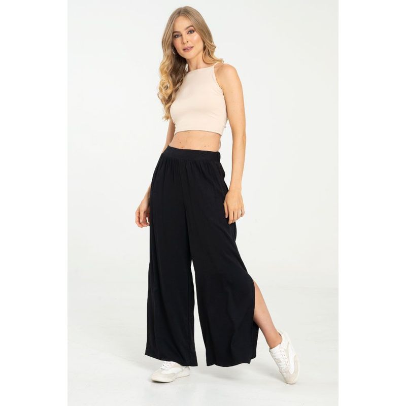 RAGGED - Pantalon palazzo aberturas Negro Ragged
