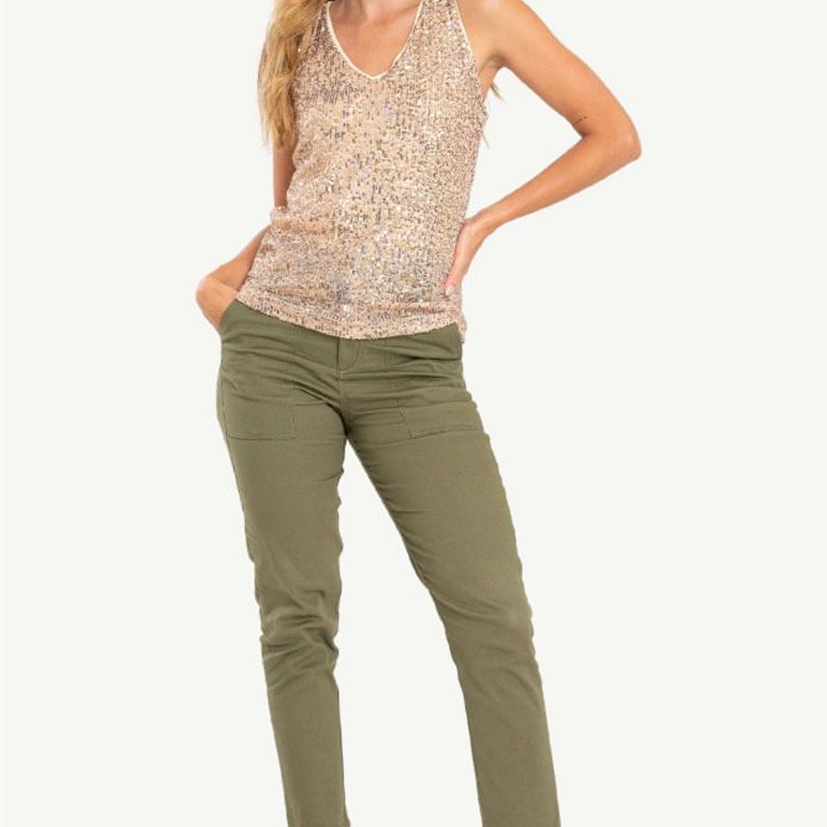RAGGED - Pantalon tobillero dril Verde militar Ragged