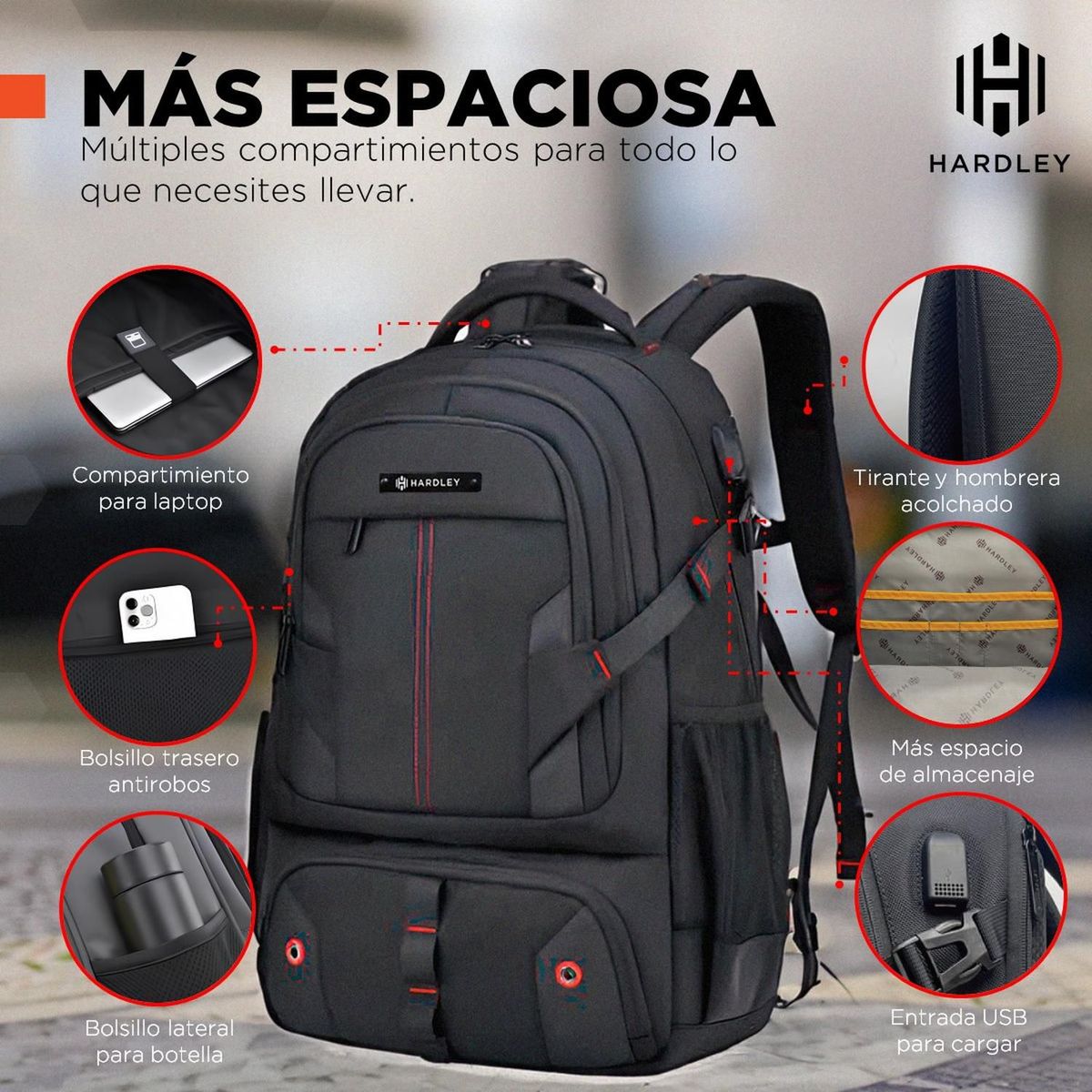 LINKON - Bolso Morral Portail Hardley Puerto Usb Impermeable 36l-