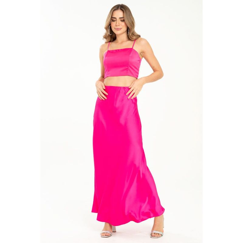 RAGGED - Falda satin omegan Fucsia Ragged