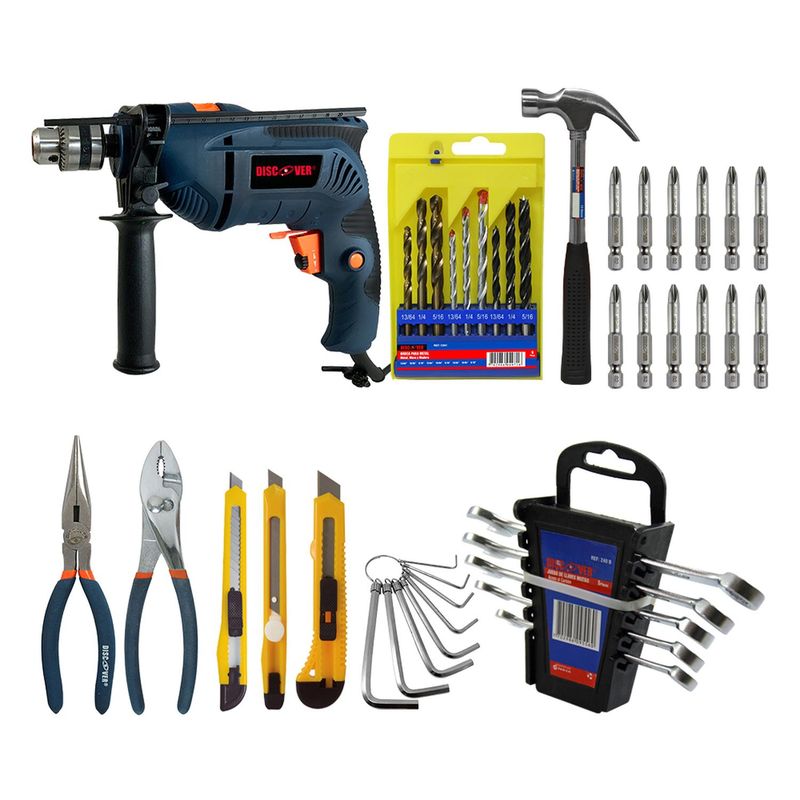 DISCOVER - Taladro Percutor 3/8 600w +Kit Herramienta Manual Discover