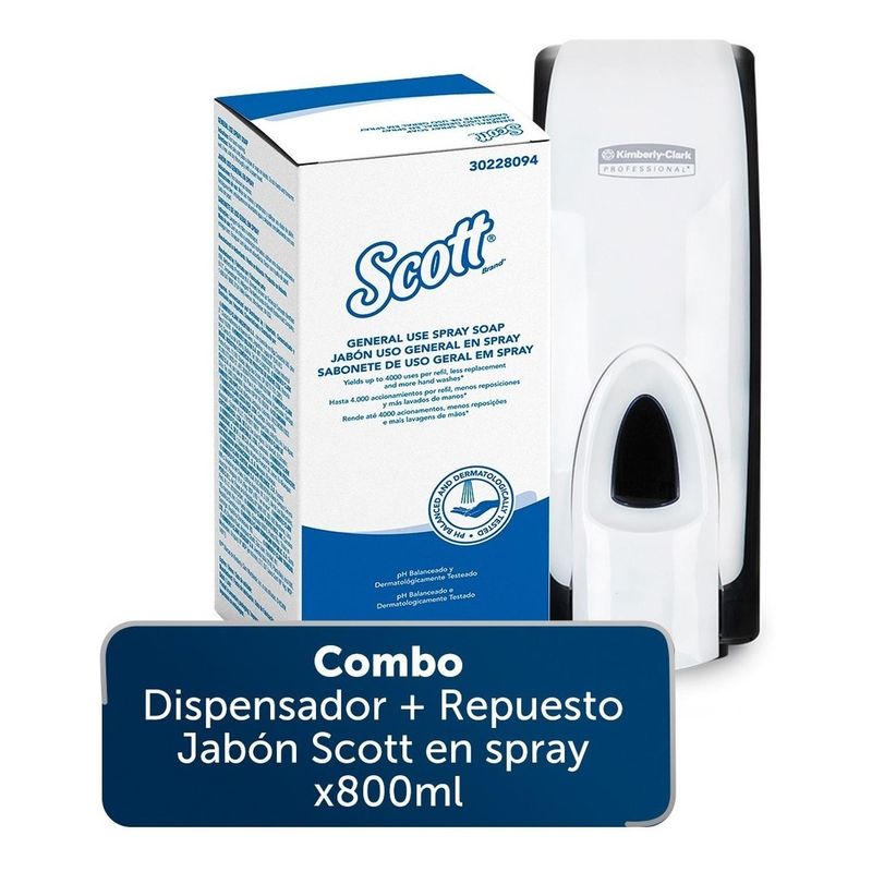 SCOTT - Combo Dispensador + Repuesto Jabón Scott En Spray 800ml