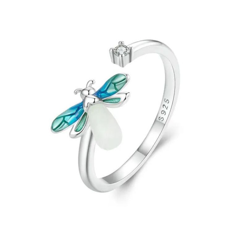 ALHAJAS - Anillo Ajustable Para Mujer Luciérnaga Brilla Oscuridad En Plata 925