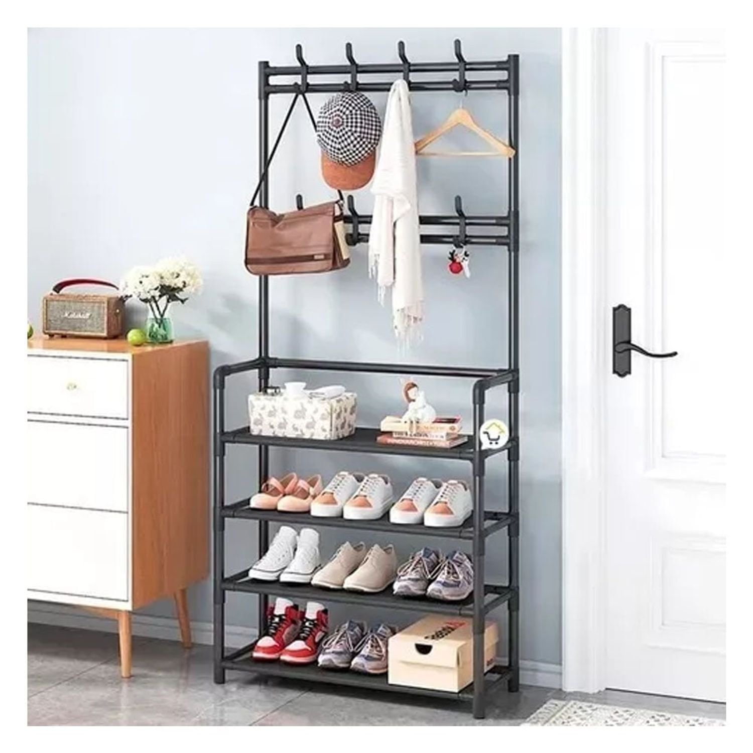 Organizador Multifuncional Rack Zapatero Perchero En Negro ONE
