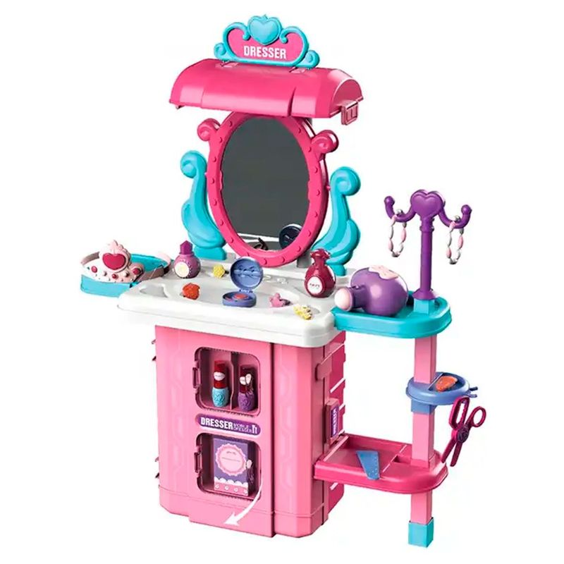 GENERICO - Tocador Belleza Maquillaje Niña Ruedas 3 En 1 Luz Rosa 8125