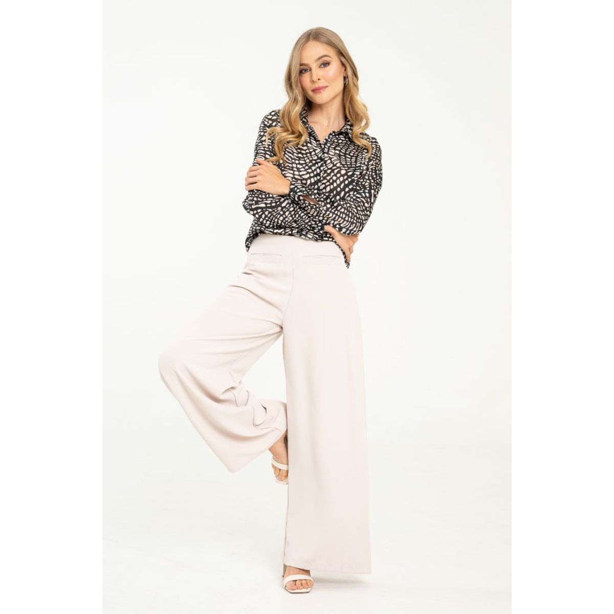 RAGGED - Pantalon palazzo ribetes Beige claro Ragged.