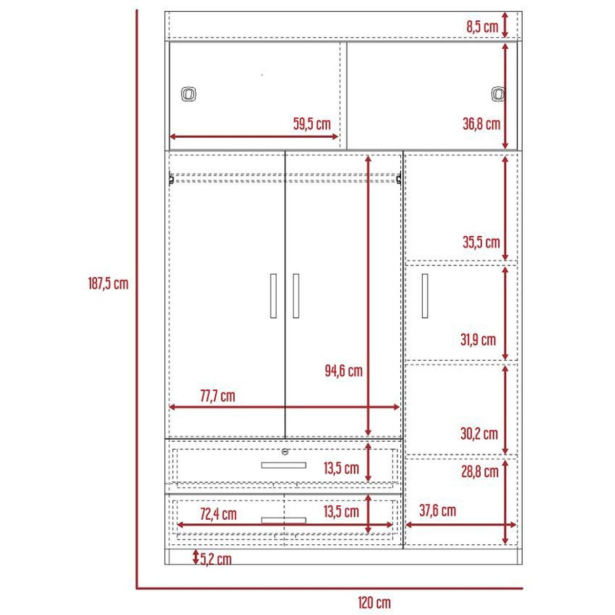 RTA DESIGN - Armario z-120  adb 4987 duna/blanco 187,5 x 120 x 50 rta muebles