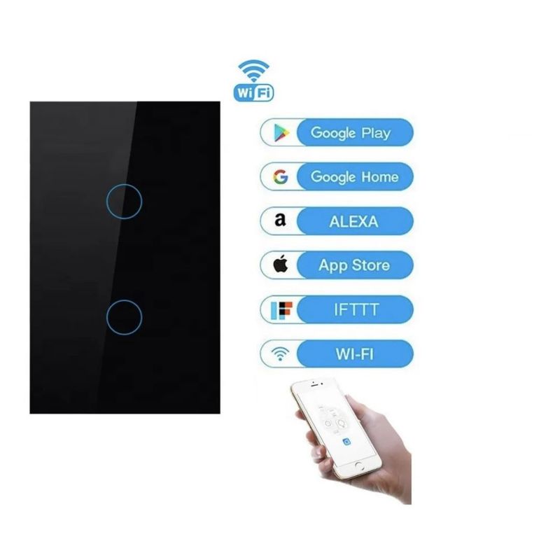 GENERICO - INTERRUPTOR TIPO SWITCH 2C NEGRO APP TUYA SIN NEUTRO