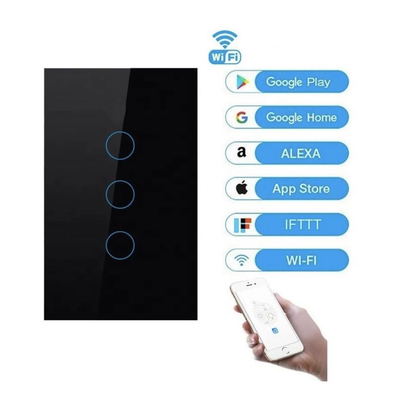 GENERICO - INTERRUPTOR TIPO SWITCH 3C NEGRO APP TUYA