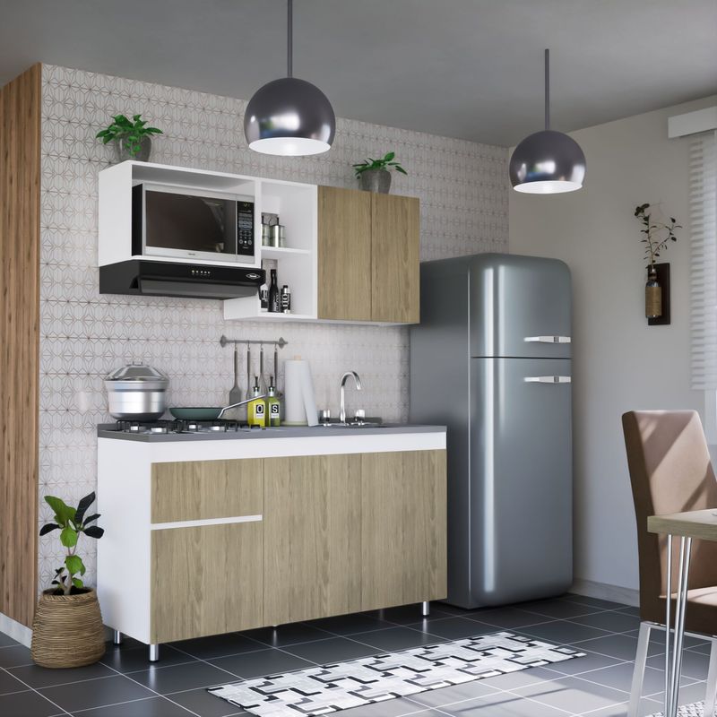 BERTOLINI - Cocina Integral 150cm Incluye Lavaplatos Derecho4 fogones ColorRovere