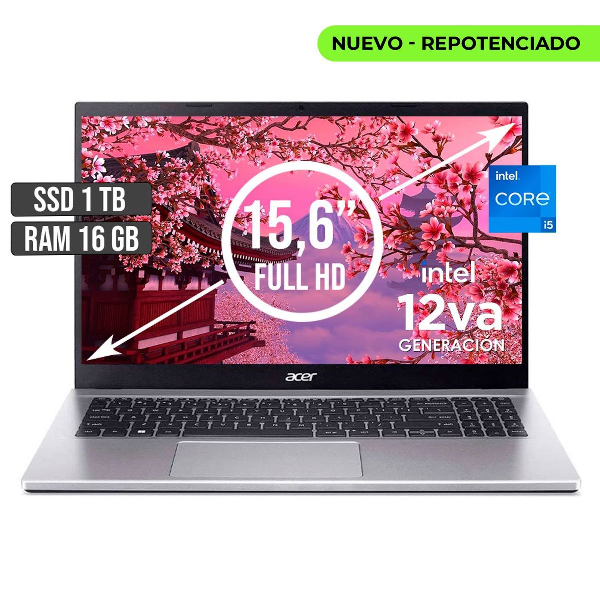 ACER - PORTATIL ACER INTEL CORE I5-12450H SSD 1TB RAM 16GB LED 15,6 FULL HD