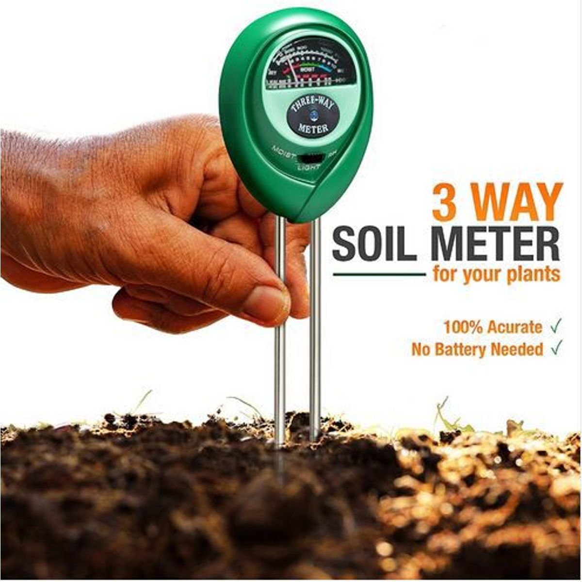 GENERICO - Medidor Ph Suelo Humedad Tierra Luz Plantas 3 En 1 3x1 Test