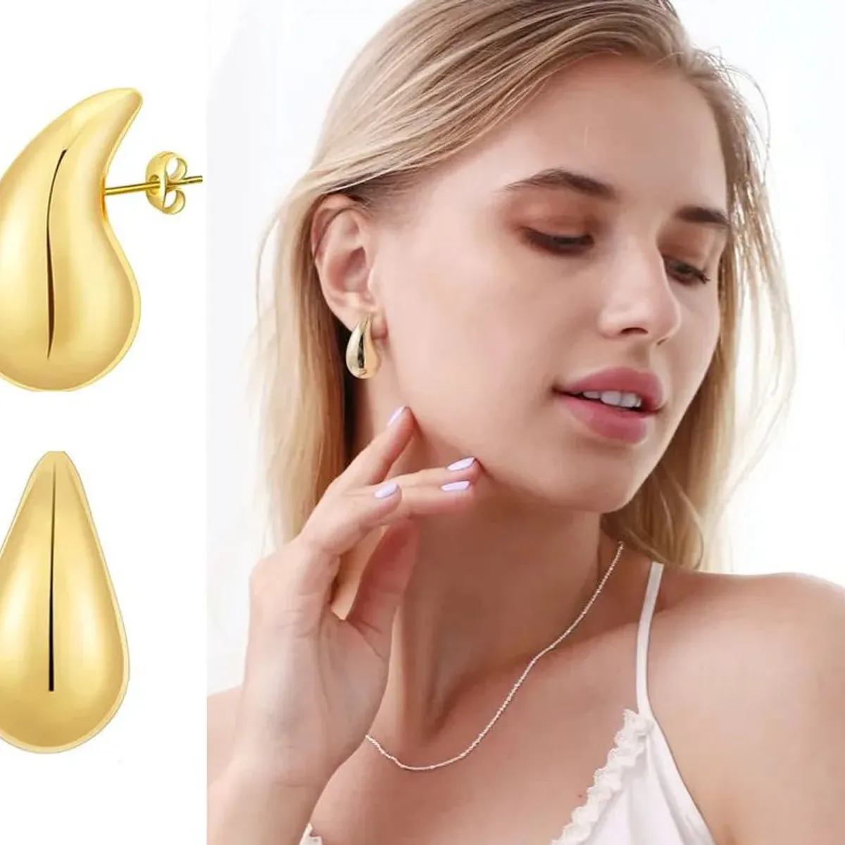 GENERICO - Aretes En Forma Gota De Agua Para Mujer Moda Outfit Par Dorado_.