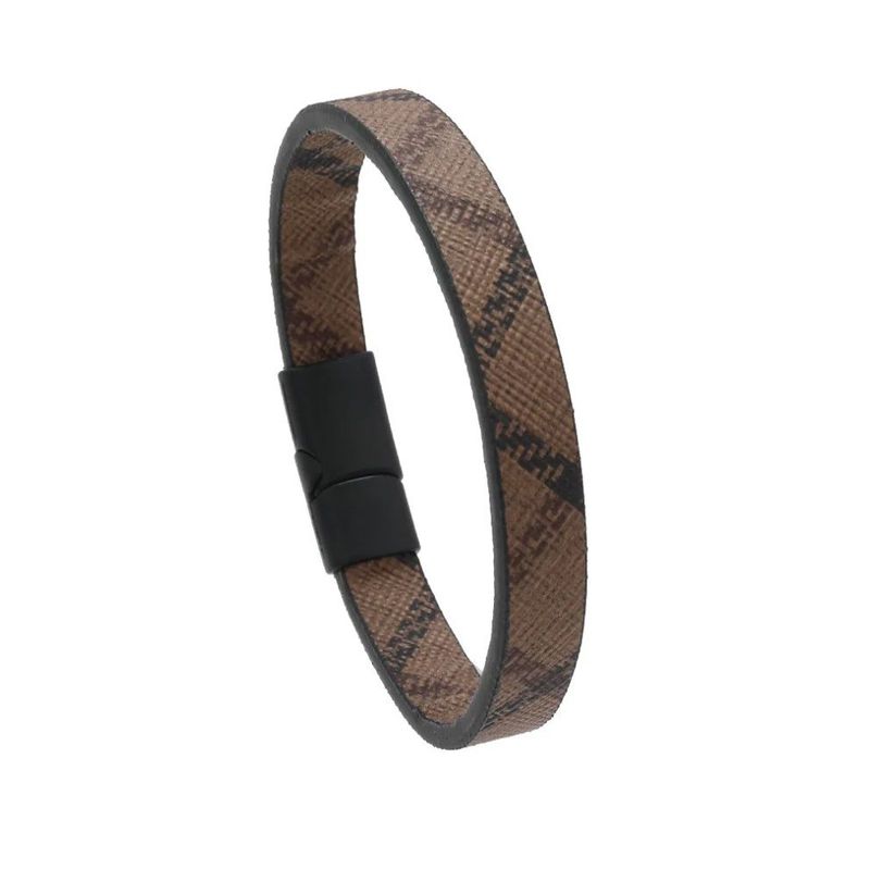 GENERICO - Manilla Pulsera Para Hombre Cuero Lineas Broche Magnético_.
