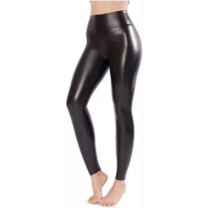 RAINBOW MODA - leggins Negro mujer pantalon lycra efecto cuero_.