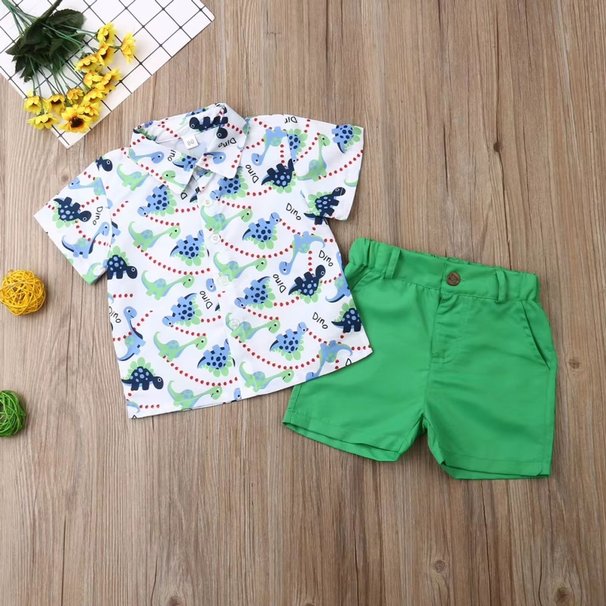 LUSOLSI - Ropa bebé camisa con estampado de dinosaurio y pantalones cortos