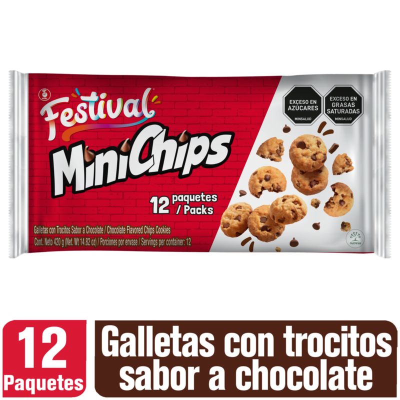 FESTIVAL - Galleta  Festival Minichips Chocolate Bolsa x 12 unidades