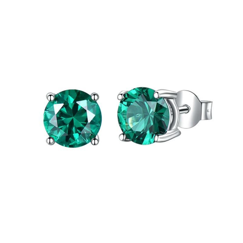ALHAJAS - Aretes Topo Redondo Para Mujer Esmeralda Rusa En Plata 925