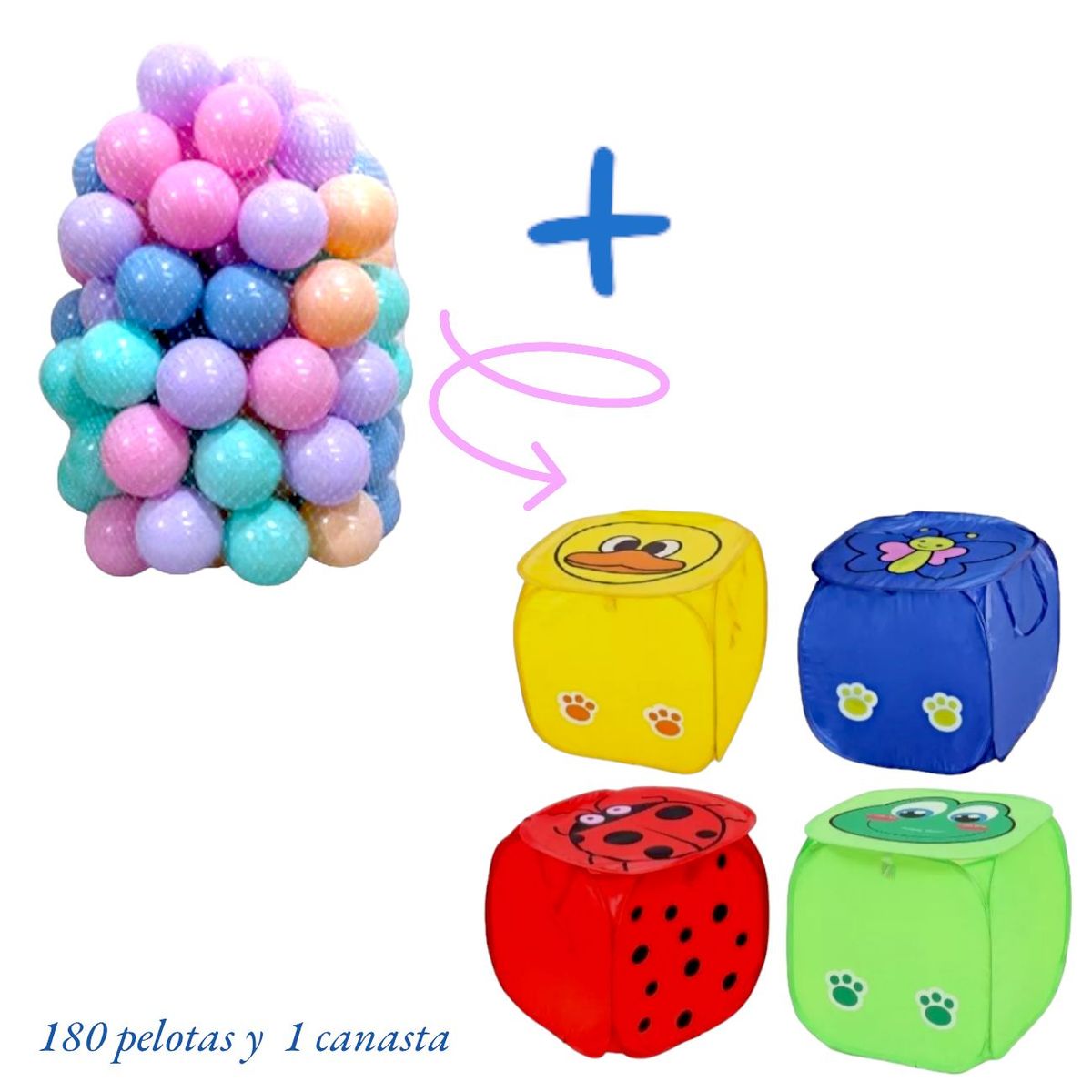 GENERICO - PELOTAS DE COLOR PASTEL NIÑA X 180 MAS CANASTA DE JUGUETES