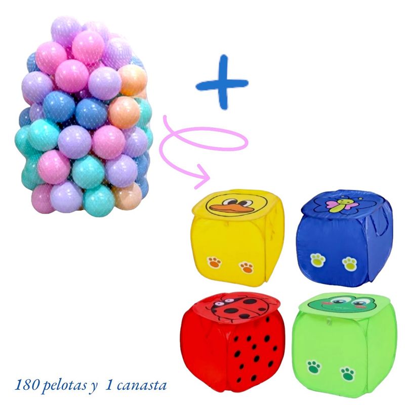 GENERICO - PELOTAS DE COLOR PASTEL NIÑA X 180 MAS CANASTA DE JUGUETES