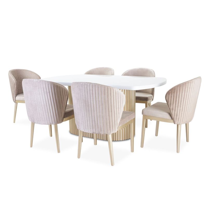 GENERICO - COMEDOR 6 PUESTOS VELVET  REDONDO POLIURETANO ELECCION COLOR DE MADERA Y TAPIZ