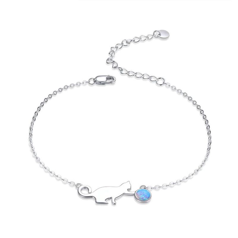 ALHAJAS - Pulsera Manilla Para Mujer Gato Juega Ópalo_.