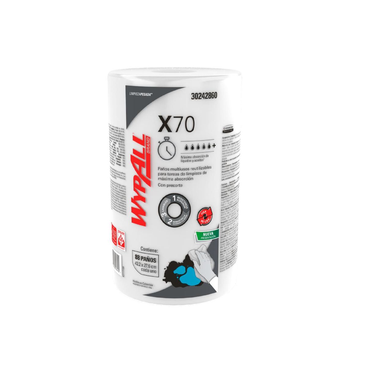 WYPALL - Paños de limpieza WypAll® X70 Rollo Regular Liso