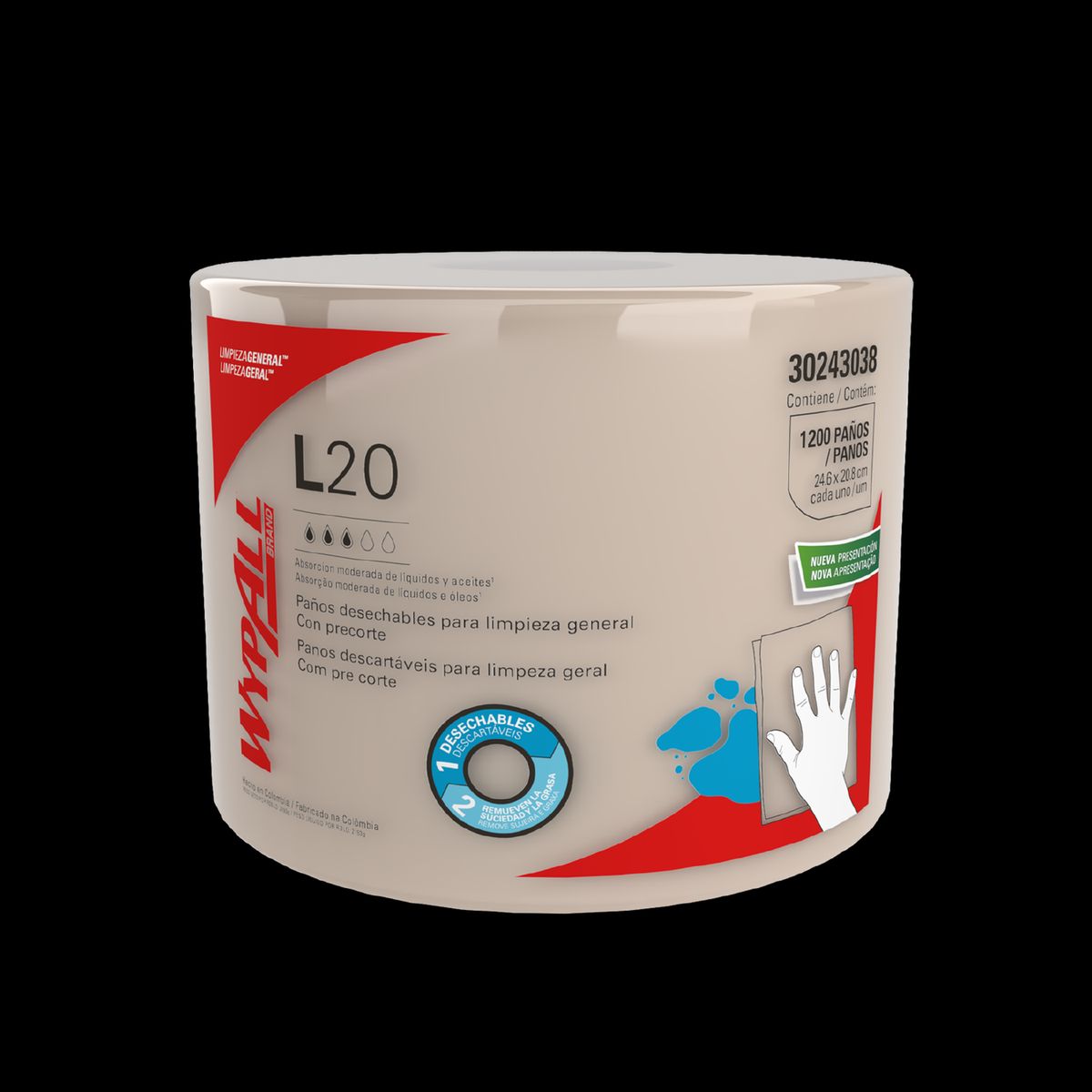 WYPALL - Paños de limpieza WypAll® L20 Rollo Jumbo 1200