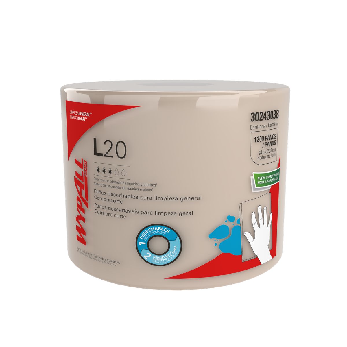 WYPALL - Paños de limpieza WypAll® L20 Rollo Jumbo 1200