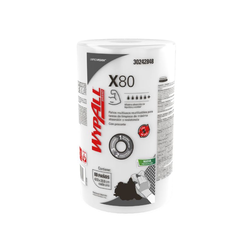 WYPALL - Paños de limpieza WypAll® X80 Rollo Regular Liso 80 paños