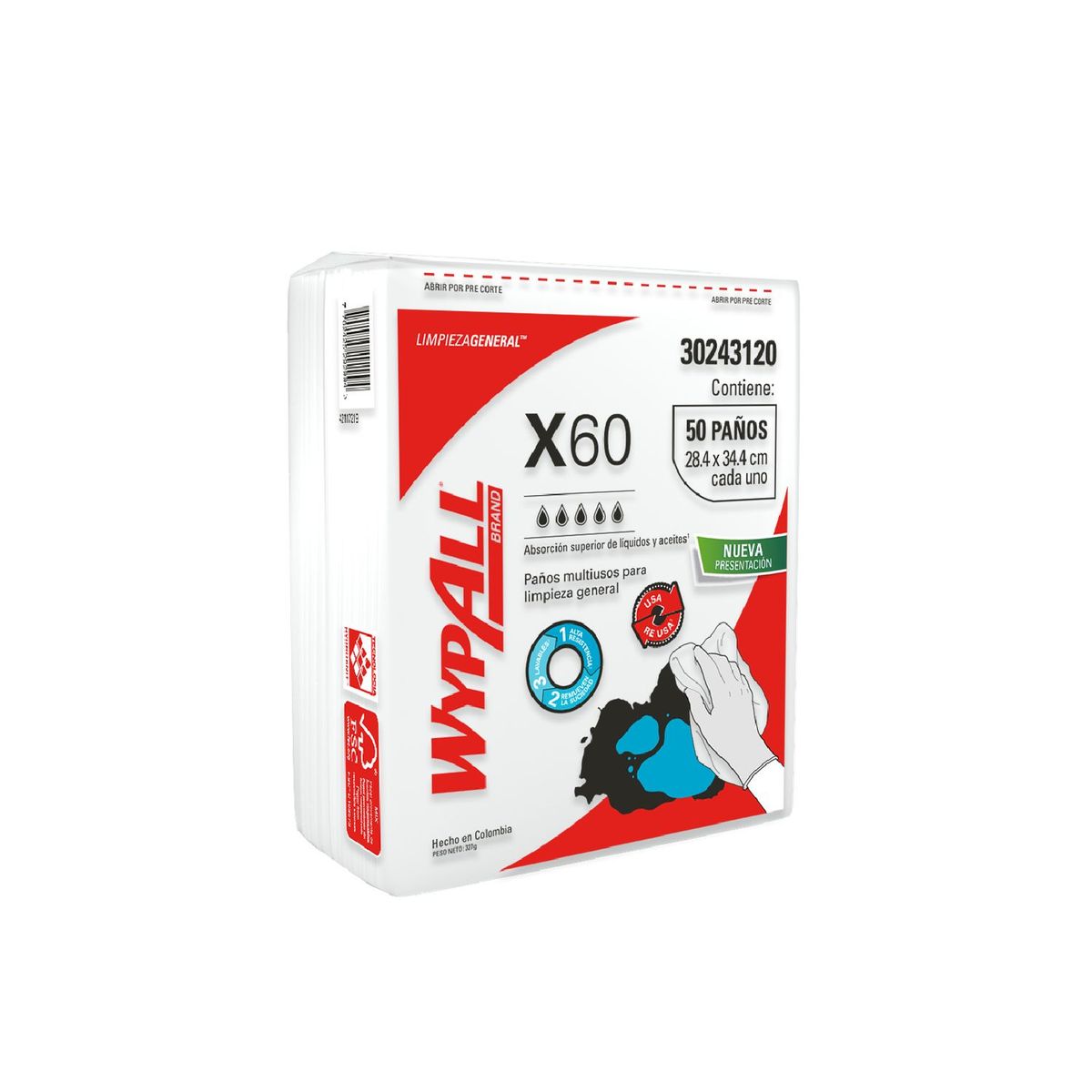 WYPALL - Paños de Limpieza Wypall X60 Doblados Liso (50 paños)