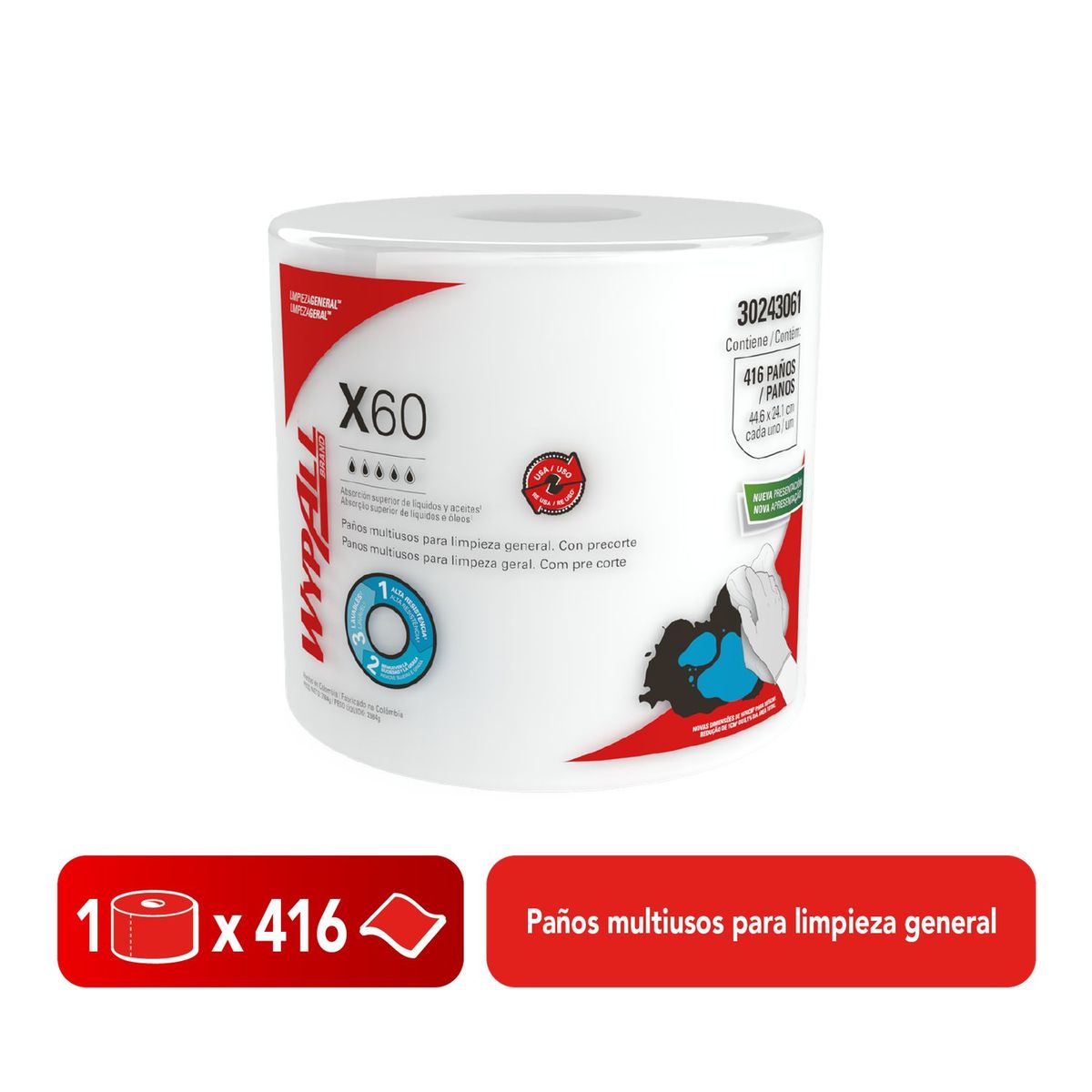 WYPALL - Paños de Limpieza Wypall X60 Rollo Jumbo Liso Precorte