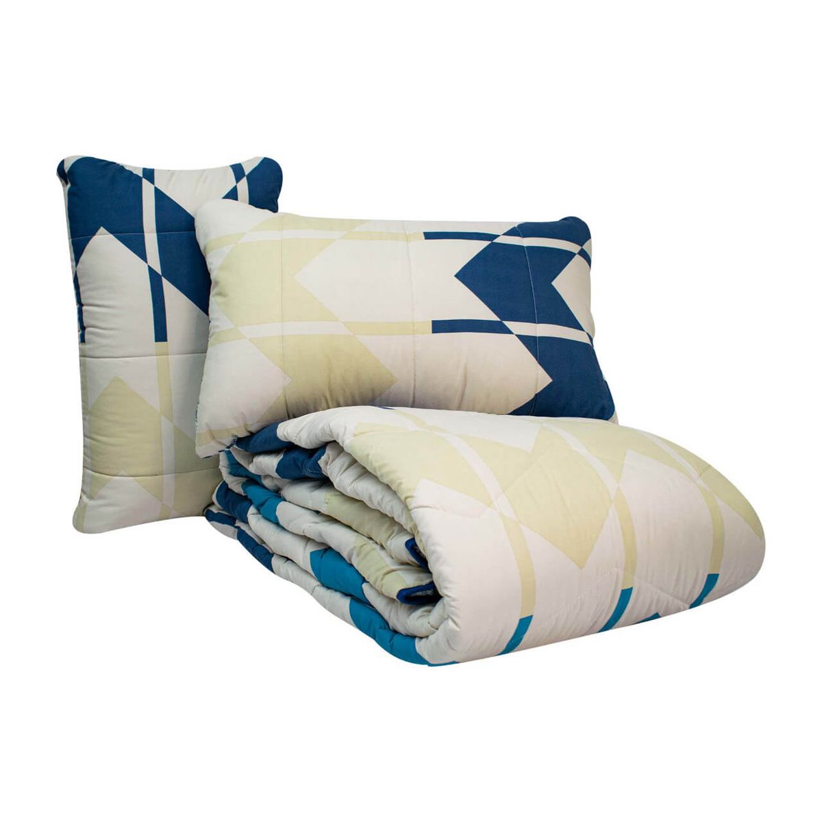 REALTEX - Edredón  Acolchado Real Tex Doble Faz Línea Confort  Geométrico Beige  Índigo Azul