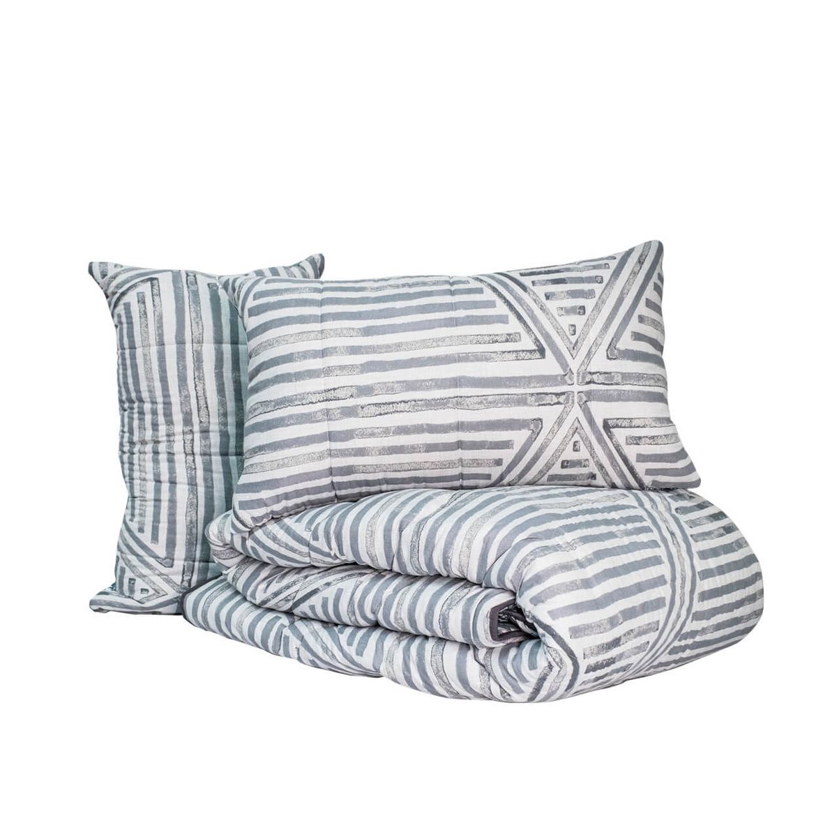 REALTEX - Edredón  Acolchado Real Tex Doble Faz Línea Confort  Geométrico Gris  Hojas Selva