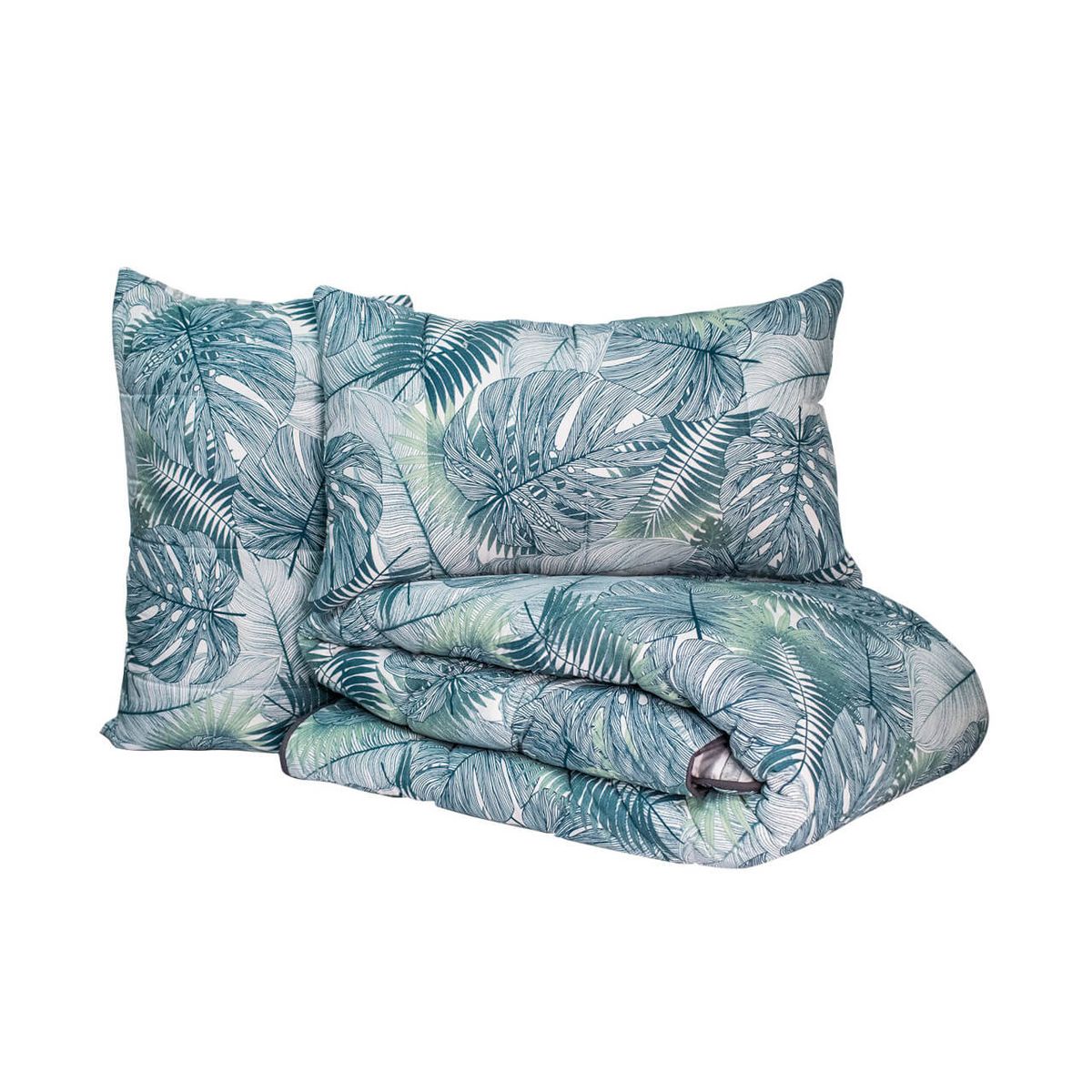 REALTEX - Edredón  Acolchado Real Tex Doble Faz Línea Confort  Geométrico Gris  Hojas Selva