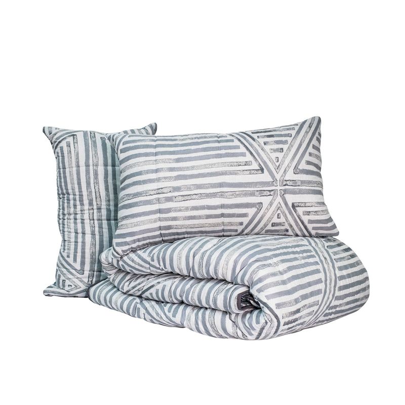 REALTEX - Edredón  Acolchado Real Tex Doble Faz  Geométrico Gris  Hojas Selva