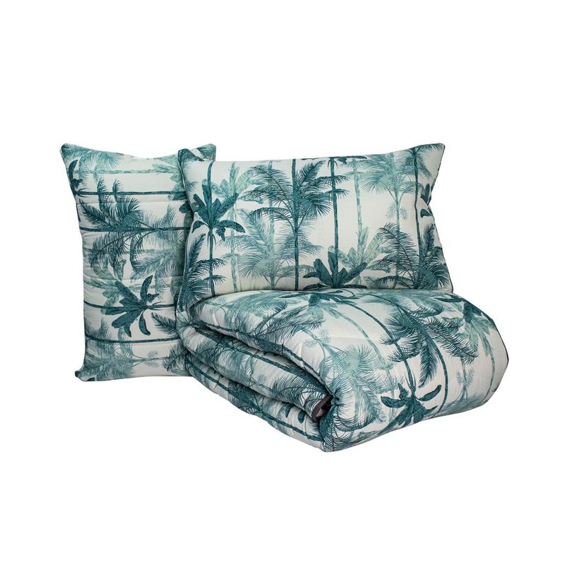 REALTEX - Edredón  Acolchado Real Tex Doble Faz Línea Confort  Hojas tropical  Rayas verdes