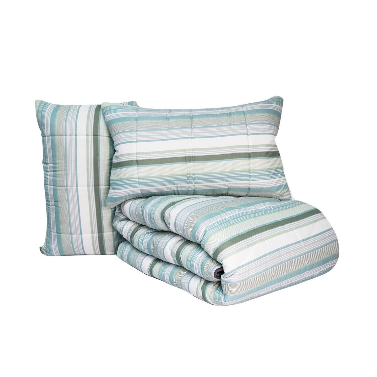 REALTEX - Edredón  Acolchado Real Tex Doble Faz Línea Confort  Hojas tropical  Rayas verdes