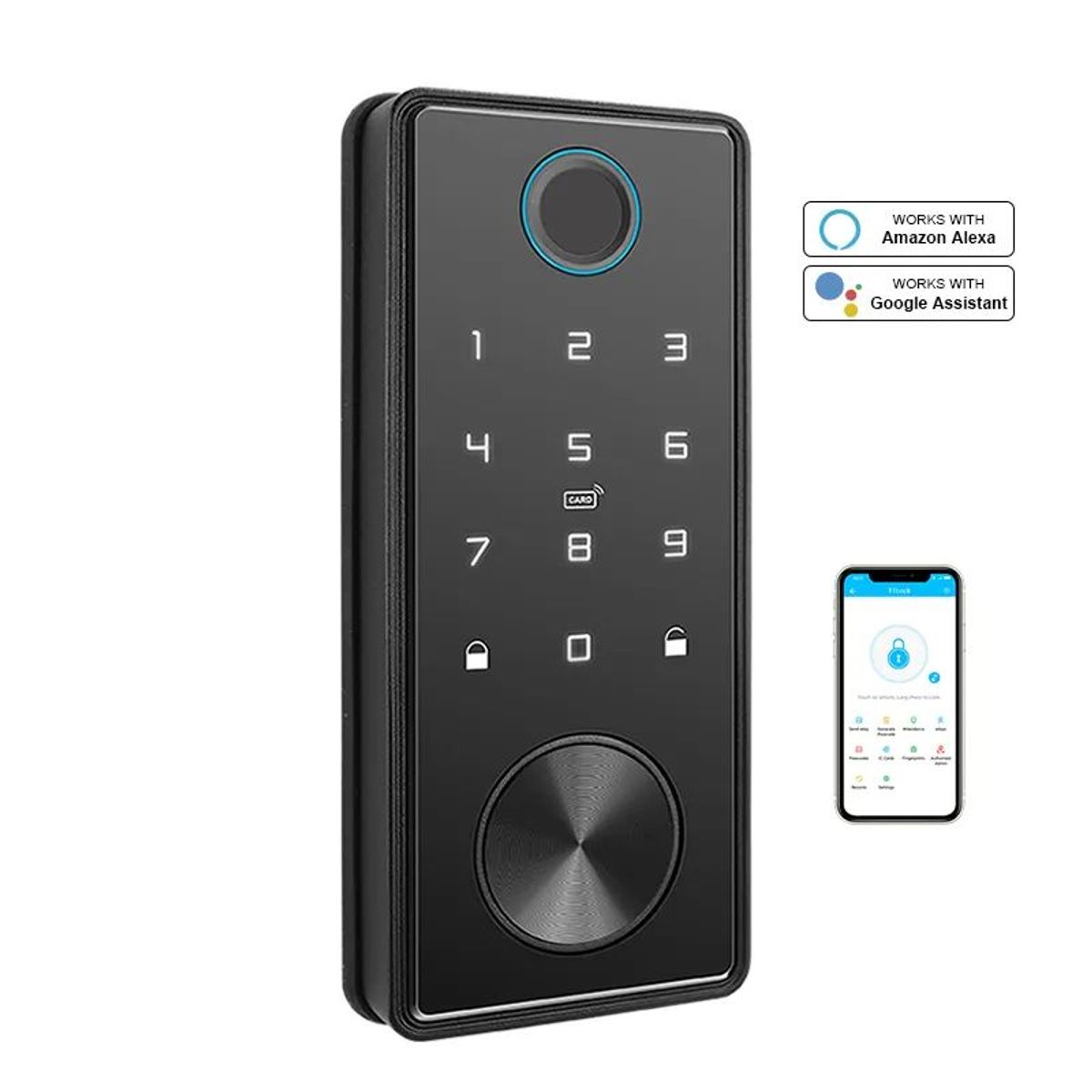 GENERICO - CERRADURA NEGRO APP TTLOCK TARJETA HUELLA CLAVE LLAVE MATERIAL ALUMINIO