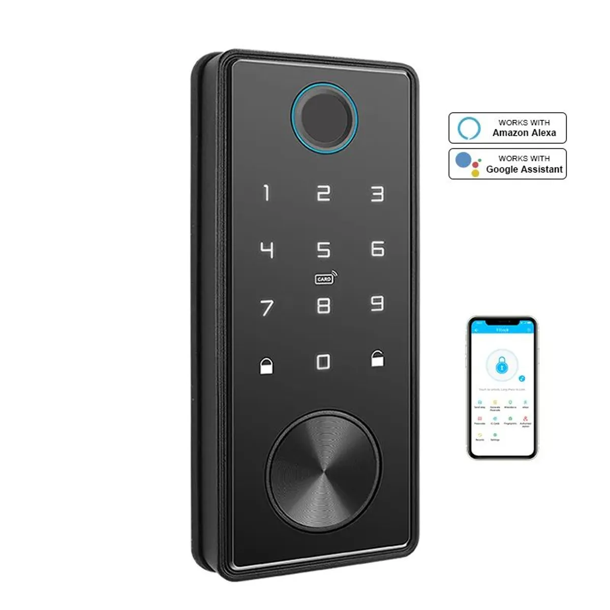 GENERICO - CERRADURA NEGRO APP TTLOCK TARJETA HUELLA CLAVE LLAVE MATERIAL ALUMINIO