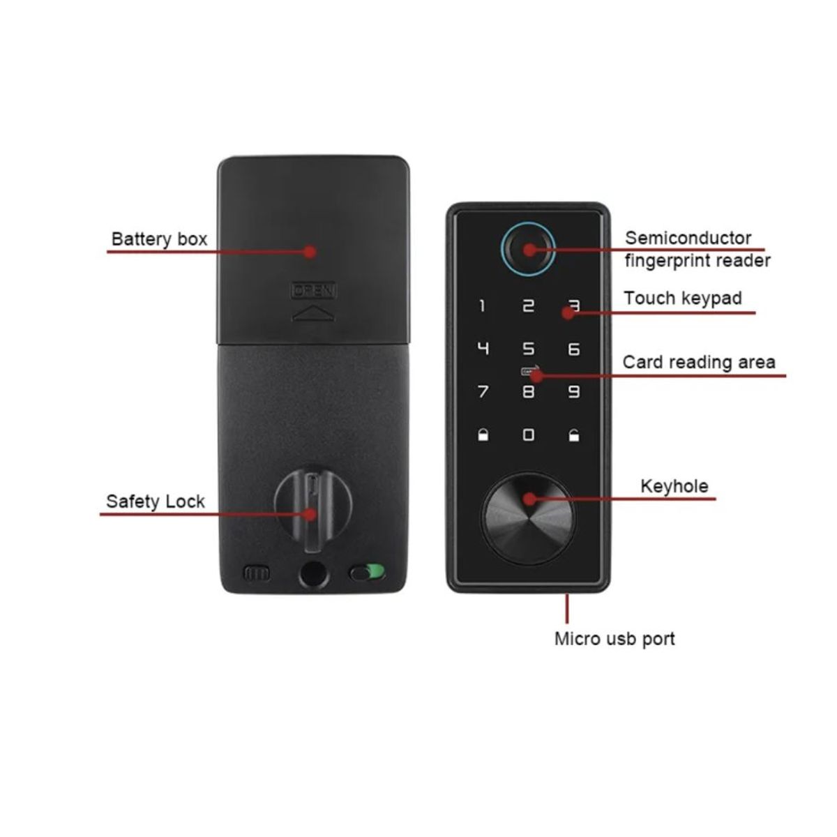 GENERICO - CERRADURA NEGRO APP TTLOCK TARJETA HUELLA CLAVE LLAVE MATERIAL ALUMINIO