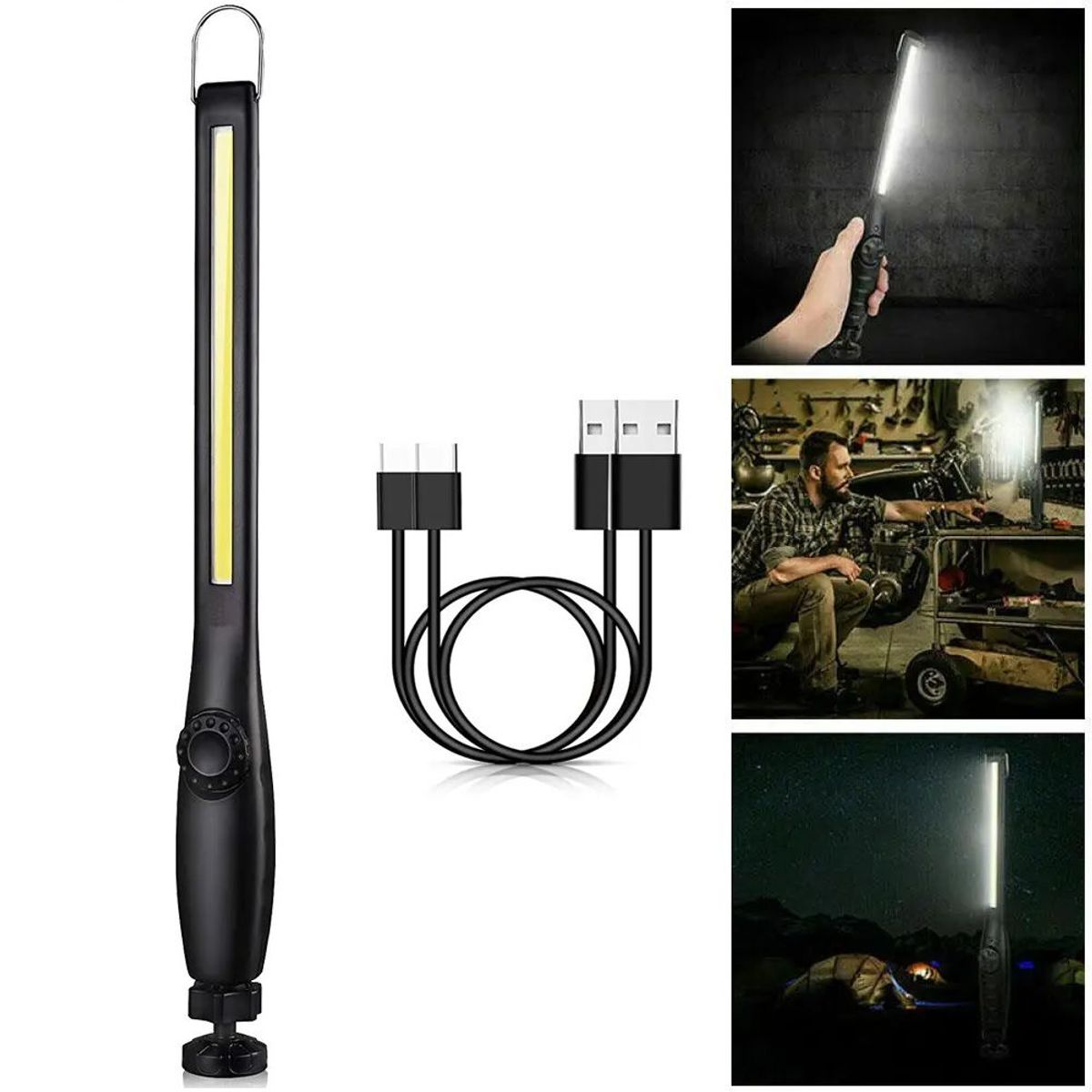 GENERICO - Linterna Led Base Magnética Rotacion 360 Gancho 3 Modos
