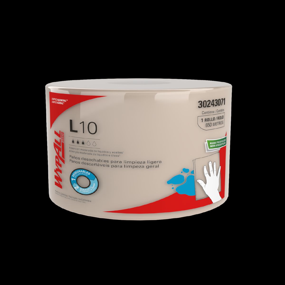 WYPALL - Paños de limpieza desechables WypAll® L10 Rollo Jumbo x 650 metros