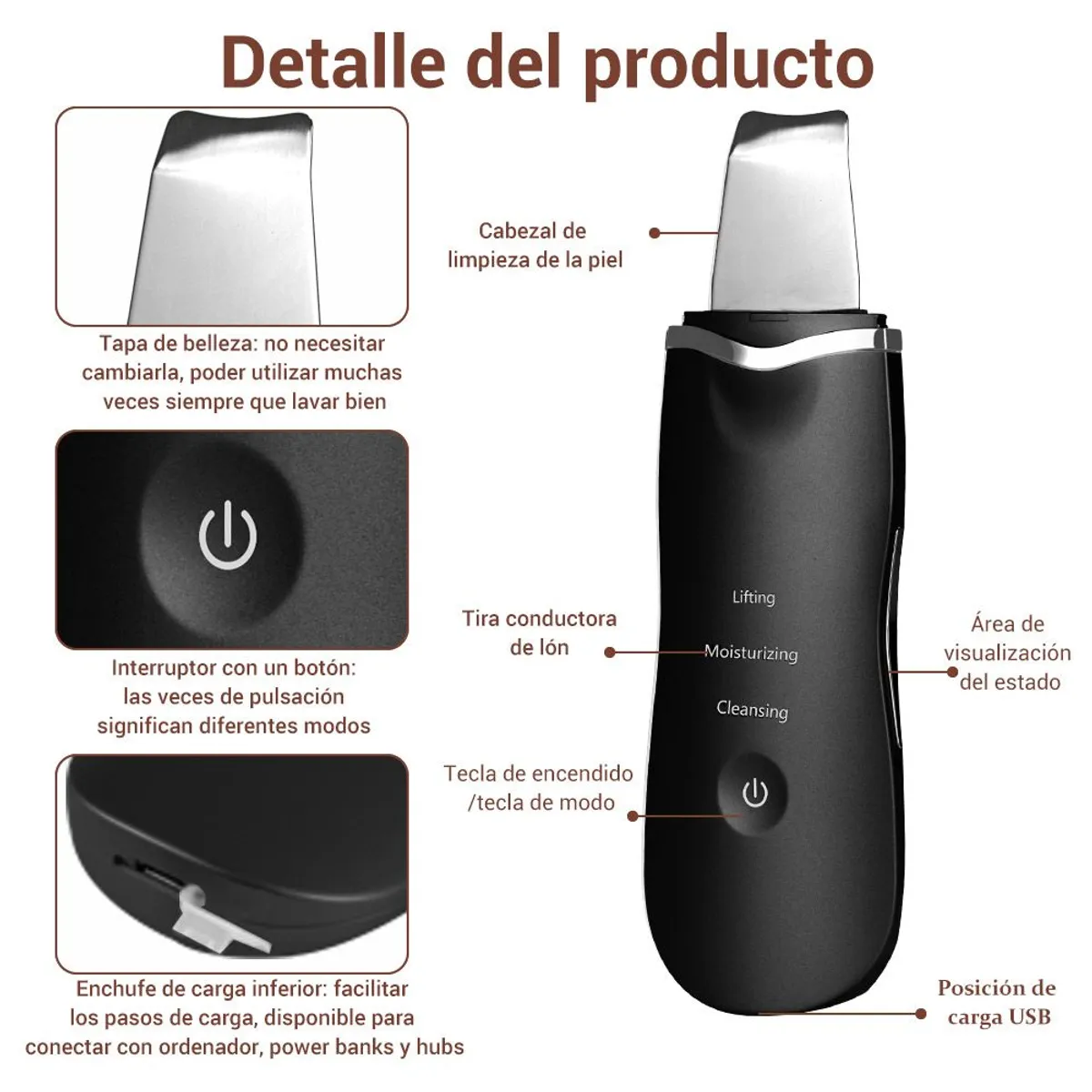 CARER SPARK - Limpiador De Poros Con Vibración Extractor Peladura Recargable