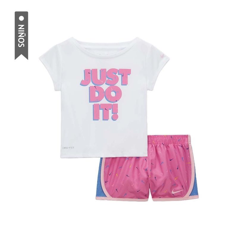 NIKE - Conjunto Deportivo Nike Swoosh Tempo Infantes-Blanco/Rosa