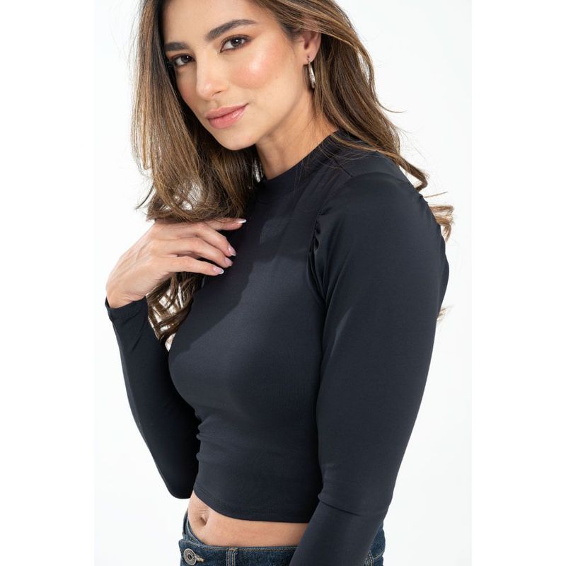 RAGGED - Top manga larga recogido Negro Ragged